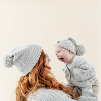 Chunky Knit Pom Beanie in Oat | Kyte Baby