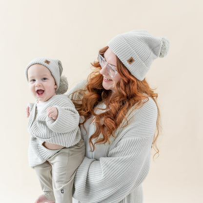 Chunky Knit Pom Beanie in Oat | Kyte Baby