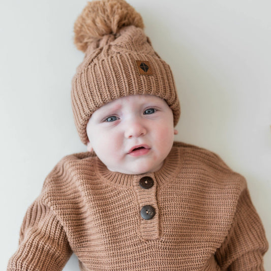 Chunky Cable Knit Beanie in Latte | Kyte Baby