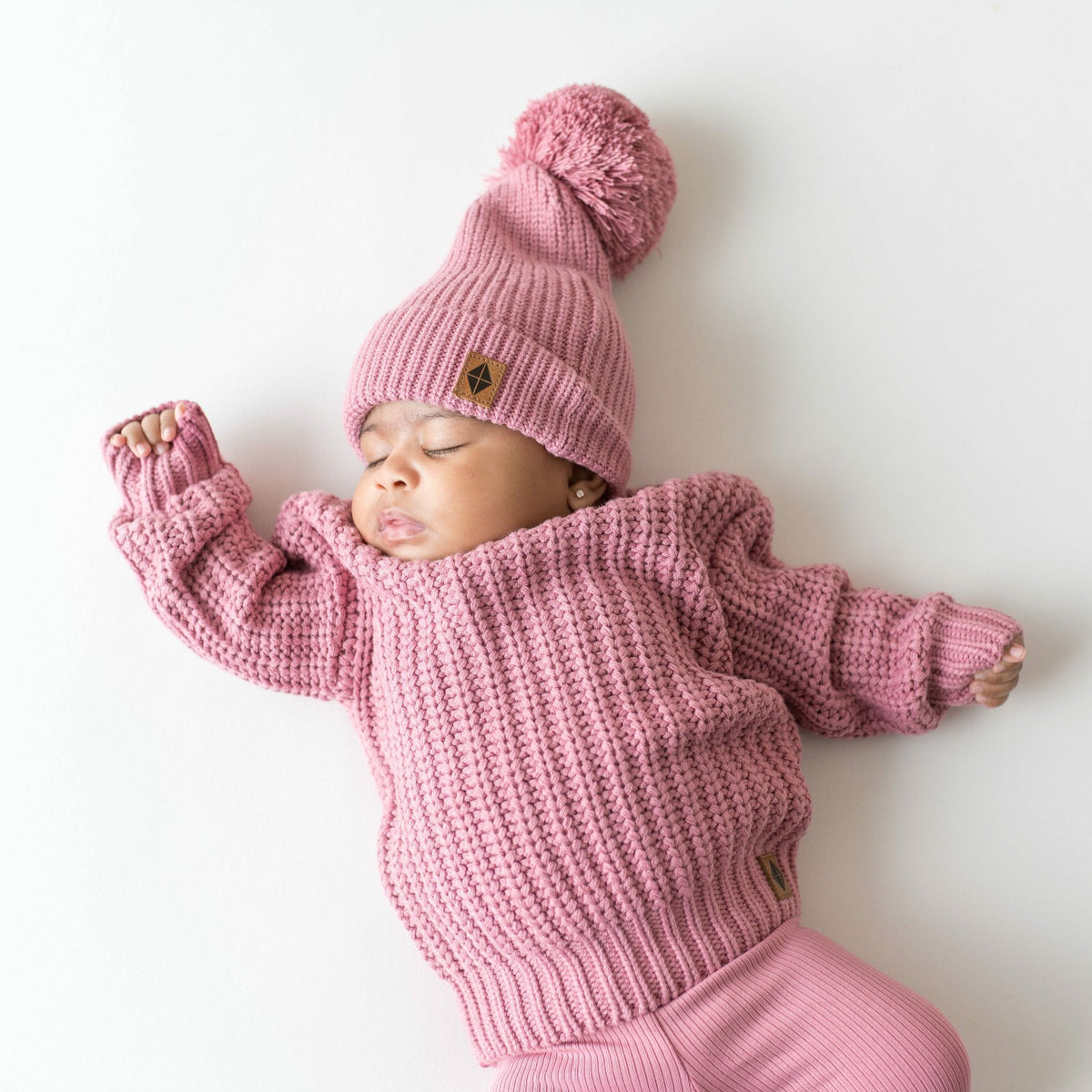 Chunky Knit Pom Beanie in Apple Blossom | Kyte Baby