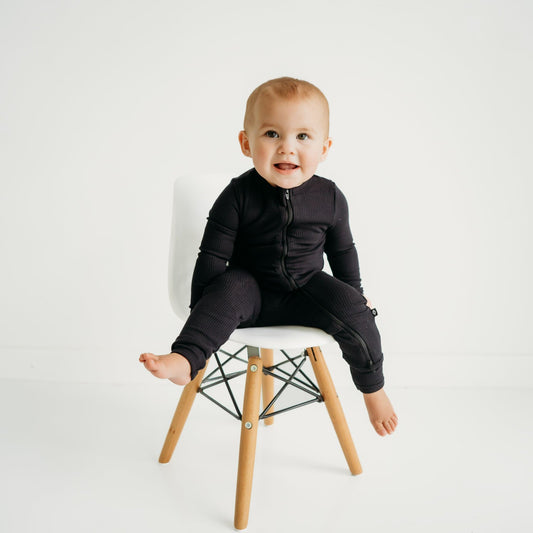 Ribbed Zipper Romper in Midnight | Kyte Baby