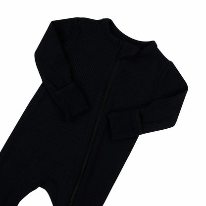 Ribbed Zipper Romper in Midnight | Kyte Baby