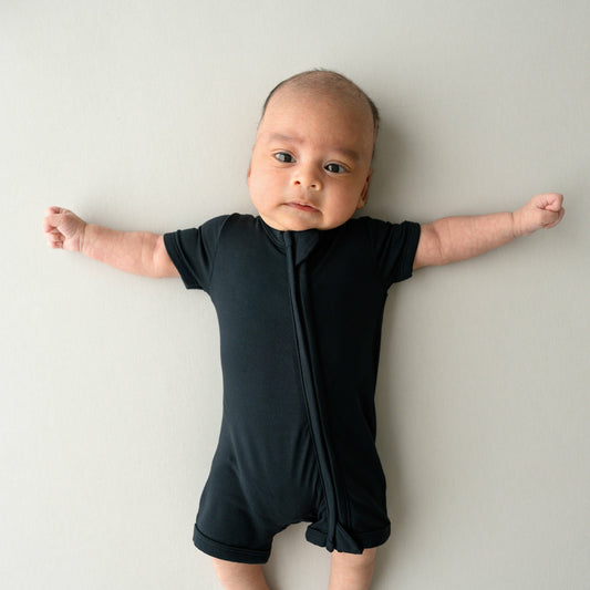 Zippered Shortall Romper in Midnight | Kyte Baby