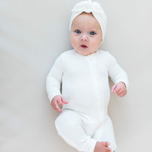 Ribbed Zipper Romper in Cloud | Kyte Baby