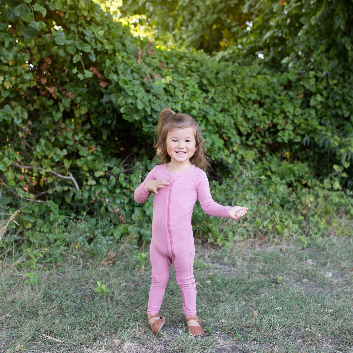 Ribbed Zipper Romper in Apple Blossom | Kyte Baby