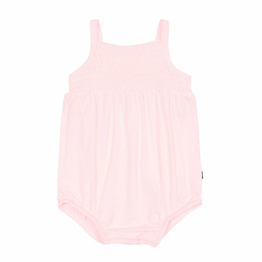 Smocked Bubble Romper in Sakura | Kyte Baby