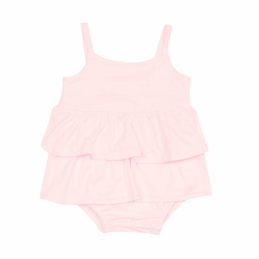 Spaghetti Strap Ruffle Romper in Sakura | Kyte Baby