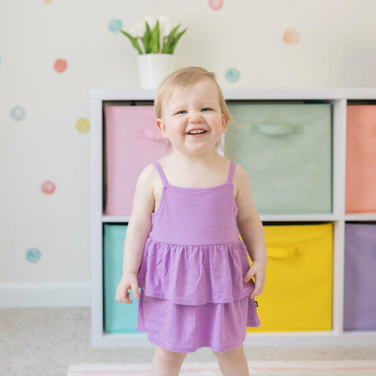 Spaghetti Strap Ruffle Romper in Poi | Kyte Baby
