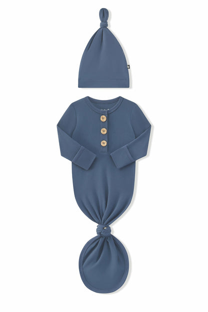 Knotted Day Gown with Hat Set in Oxford | Kyte Baby