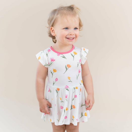 Twirl Bodysuit Dress in Tulip | Kyte Baby