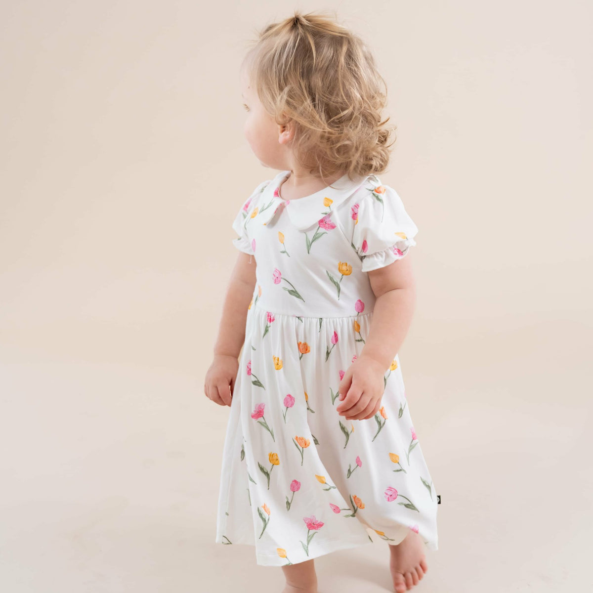 Peter Pan Collar Bodysuit Dress in Tulip | Kyte Baby
