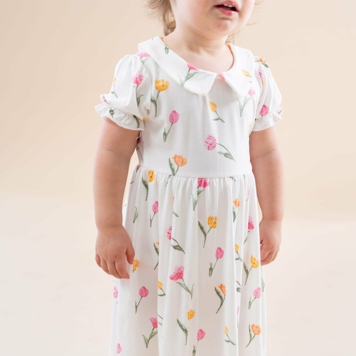 Peter Pan Collar Bodysuit Dress in Tulip | Kyte Baby