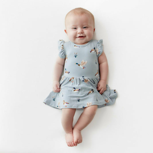 Twirl Bodysuit Dress in Mallard Duck | Kyte Baby