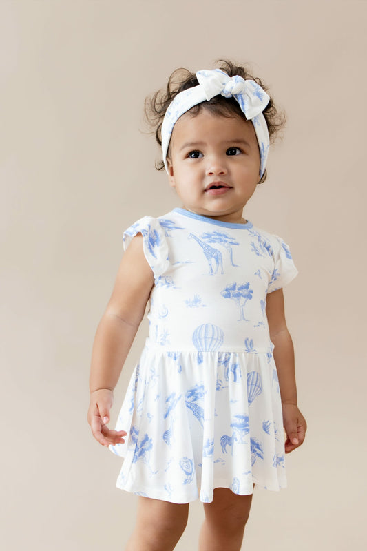 Twirl Bodysuit Dress in Toile Safari | Kyte Baby
