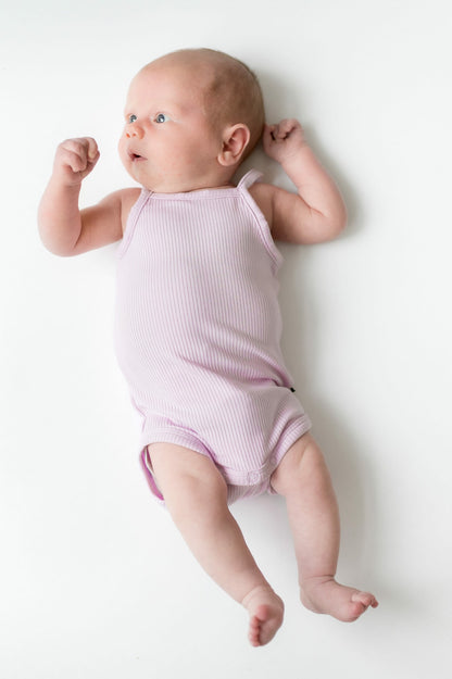 Ribbed Spaghetti Strap Bodysuit in Thistle | Kyte Baby