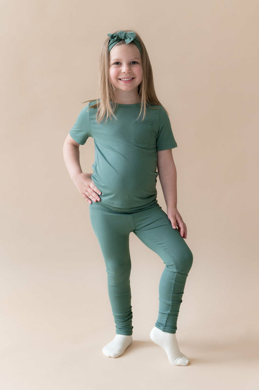Ribbed Leggings in Pine | Kyte Baby