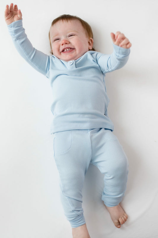 Ribbed Infant Henley Set in Breeze | Kyte Baby