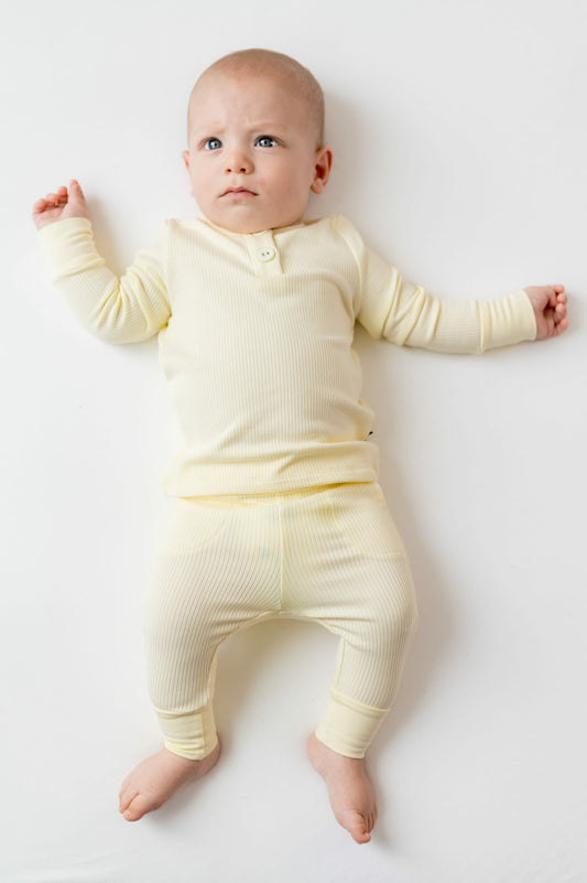 Ribbed Infant Henley Set in Chamomile | Kyte Baby