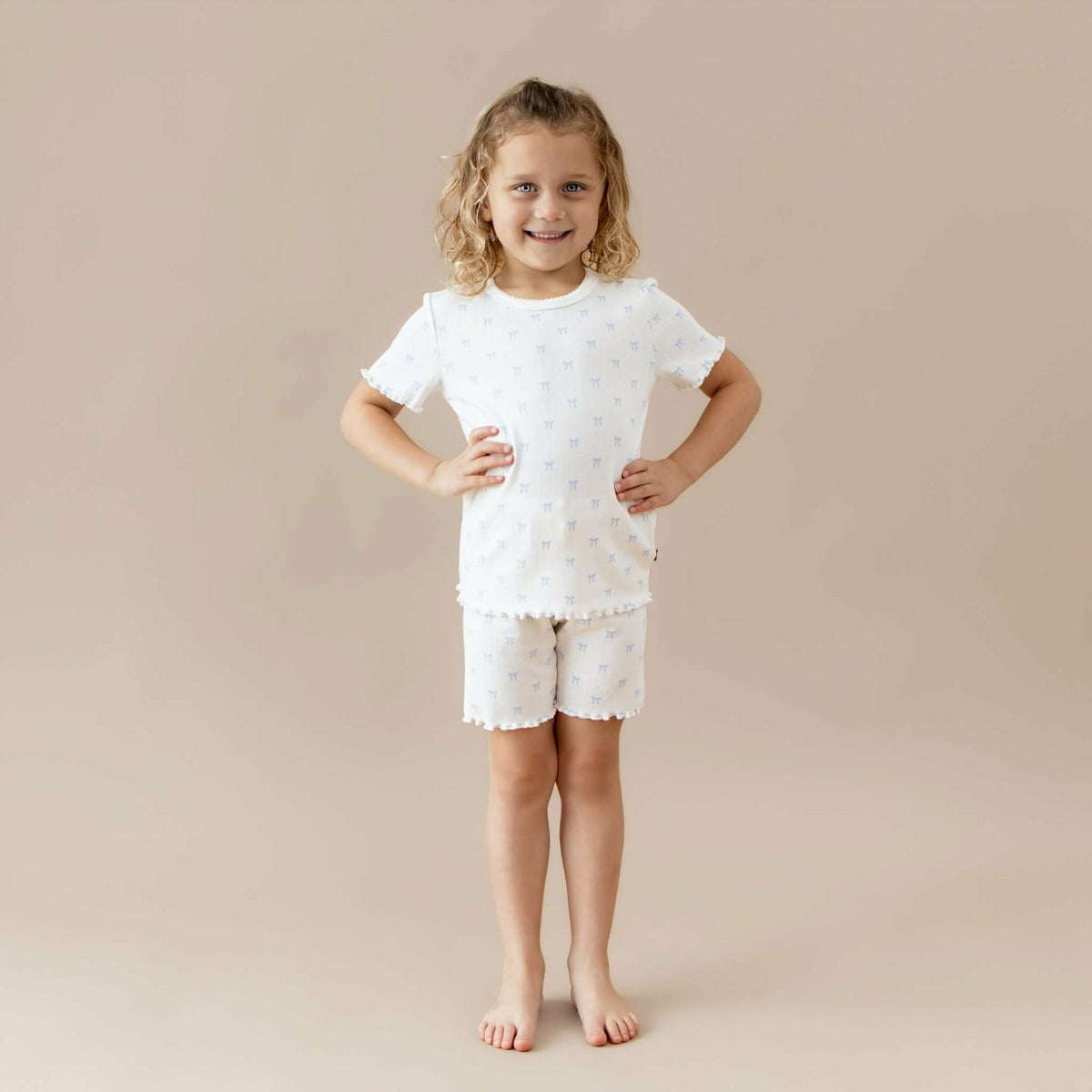 Pointelle Short Sleeve Set in Sweet Blue Bow | Kyte Baby