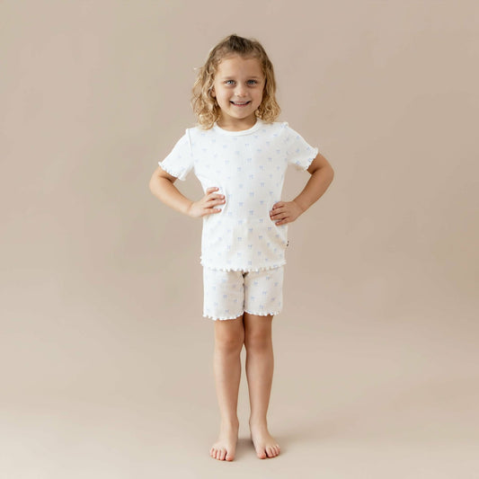 Pointelle Short Sleeve Set in Sweet Blue Bow | Kyte Baby