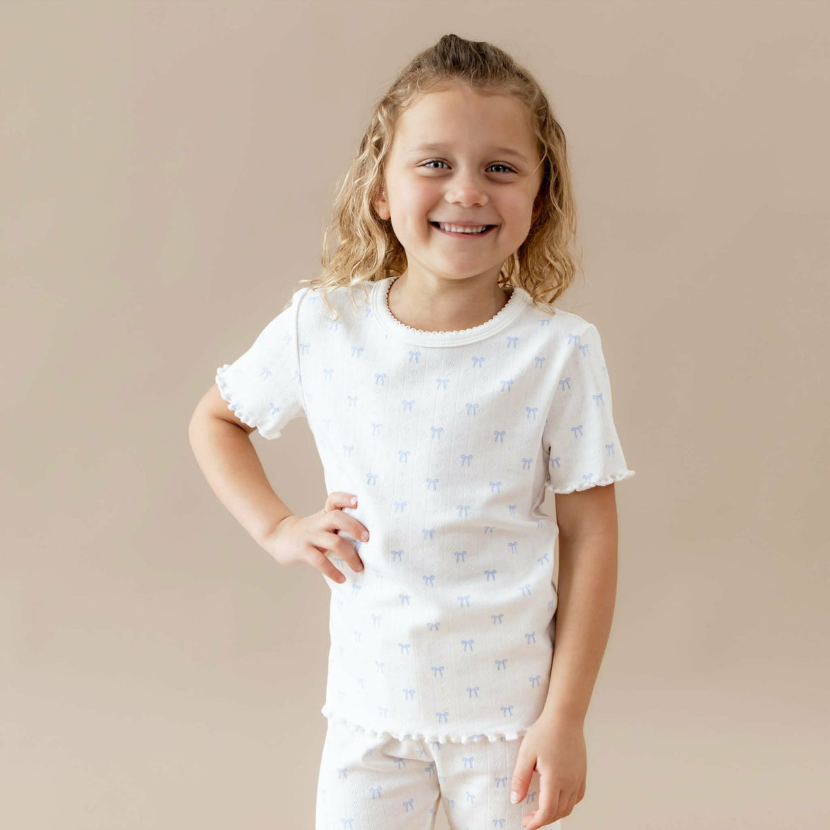 Pointelle Short Sleeve Set in Sweet Blue Bow | Kyte Baby