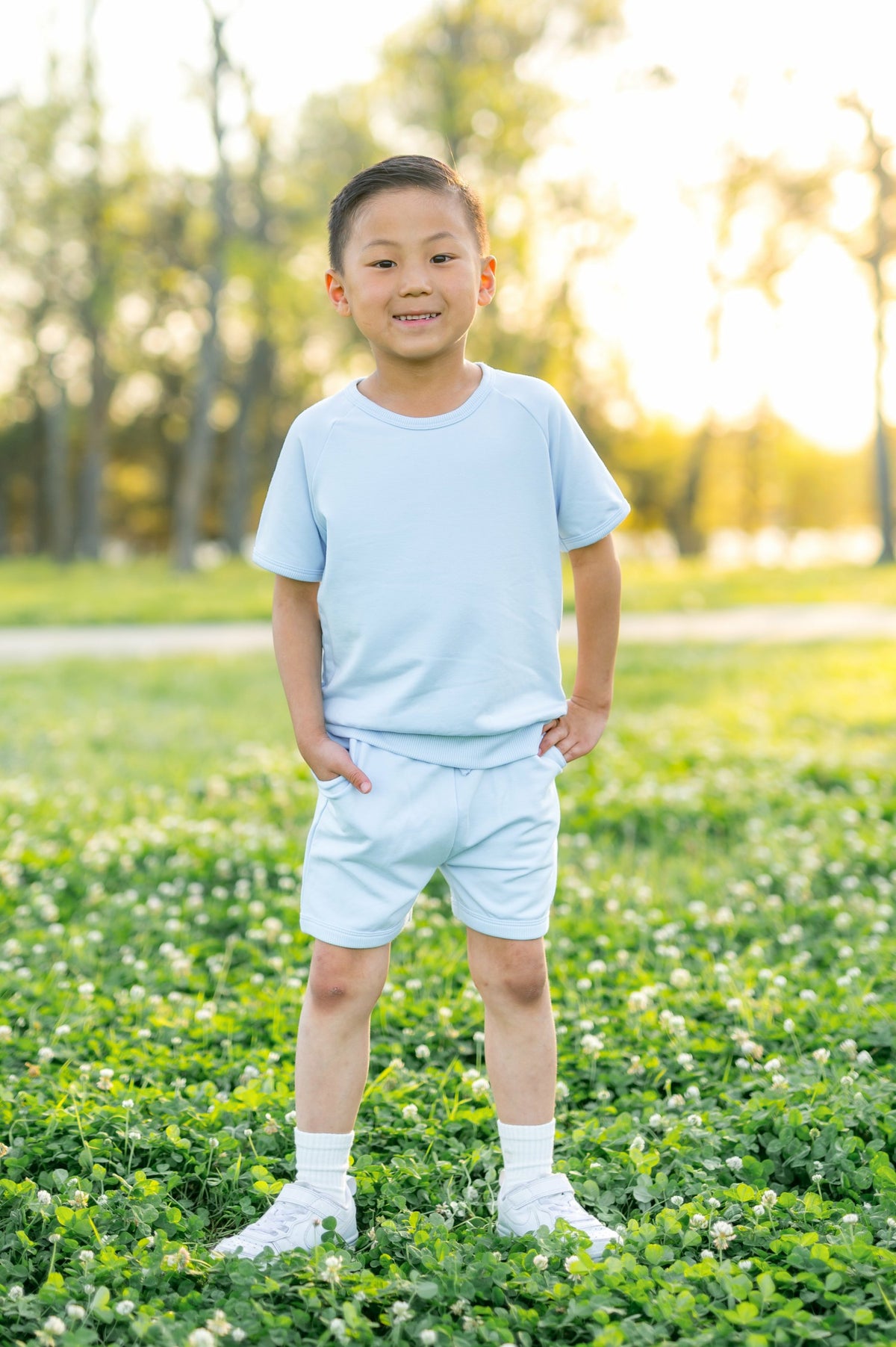 Short Sleeve Jogger Set in Breeze | Kyte Baby