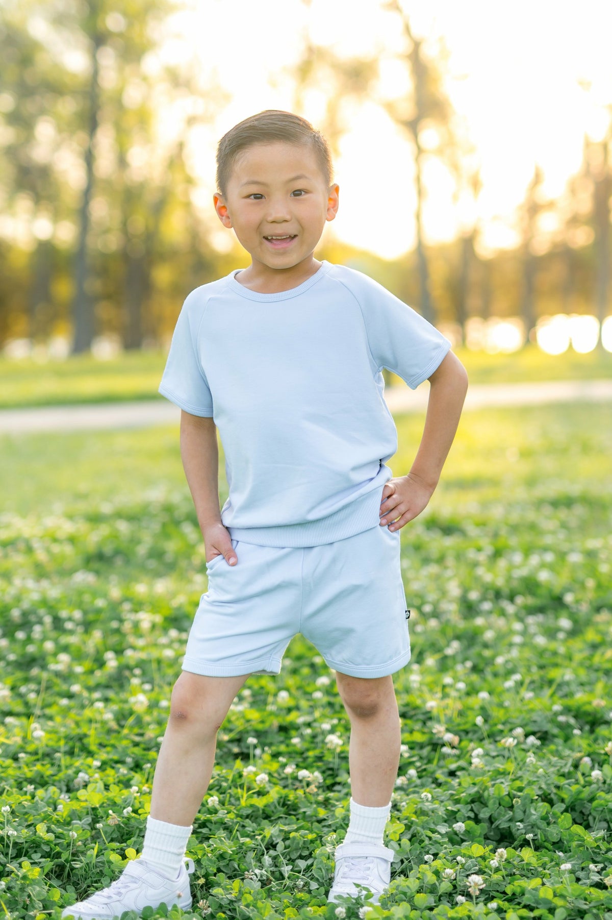 Short Sleeve Jogger Set in Breeze | Kyte Baby