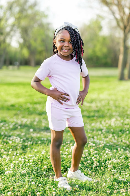 Short Sleeve Jogger Set in Thistle | Kyte Baby