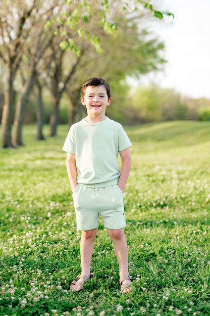 Short Sleeve Jogger Set in Basil | Kyte Baby