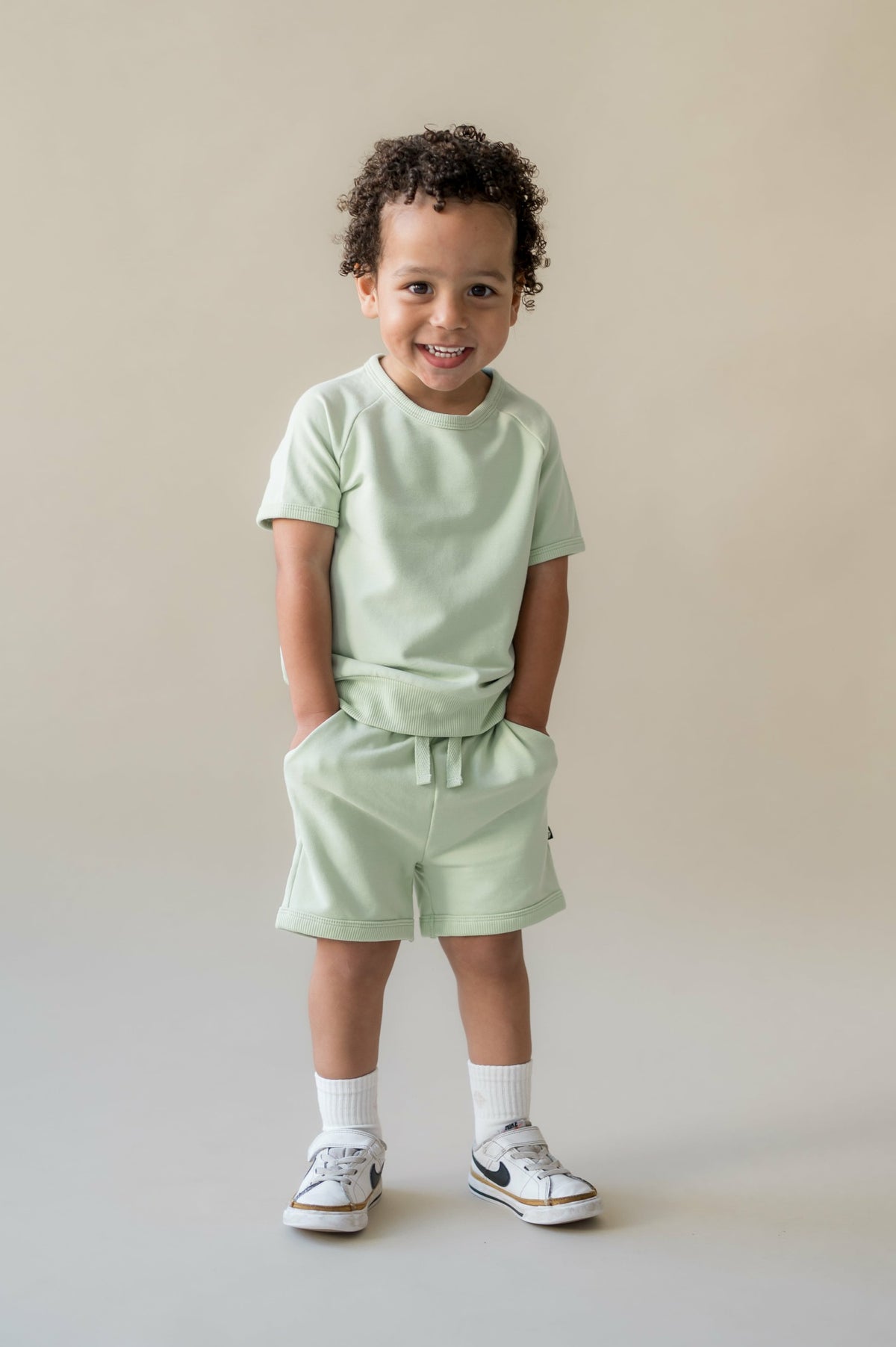 Short Sleeve Jogger Set in Basil | Kyte Baby