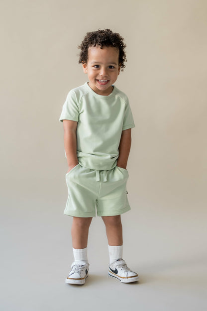 Short Sleeve Jogger Set in Basil | Kyte Baby