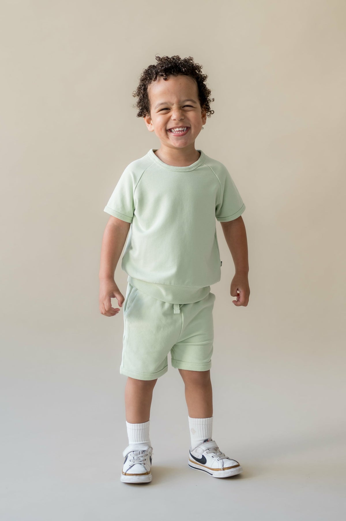 Short Sleeve Jogger Set in Basil | Kyte Baby