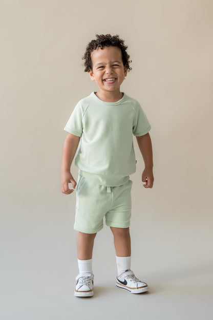 Short Sleeve Jogger Set in Basil | Kyte Baby