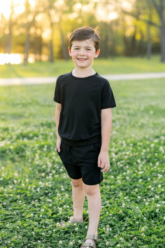 Short Sleeve Jogger Set in Midnight | Kyte Baby
