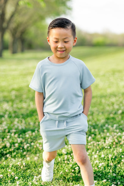 Short Sleeve Jogger Set in Fog | Kyte Baby