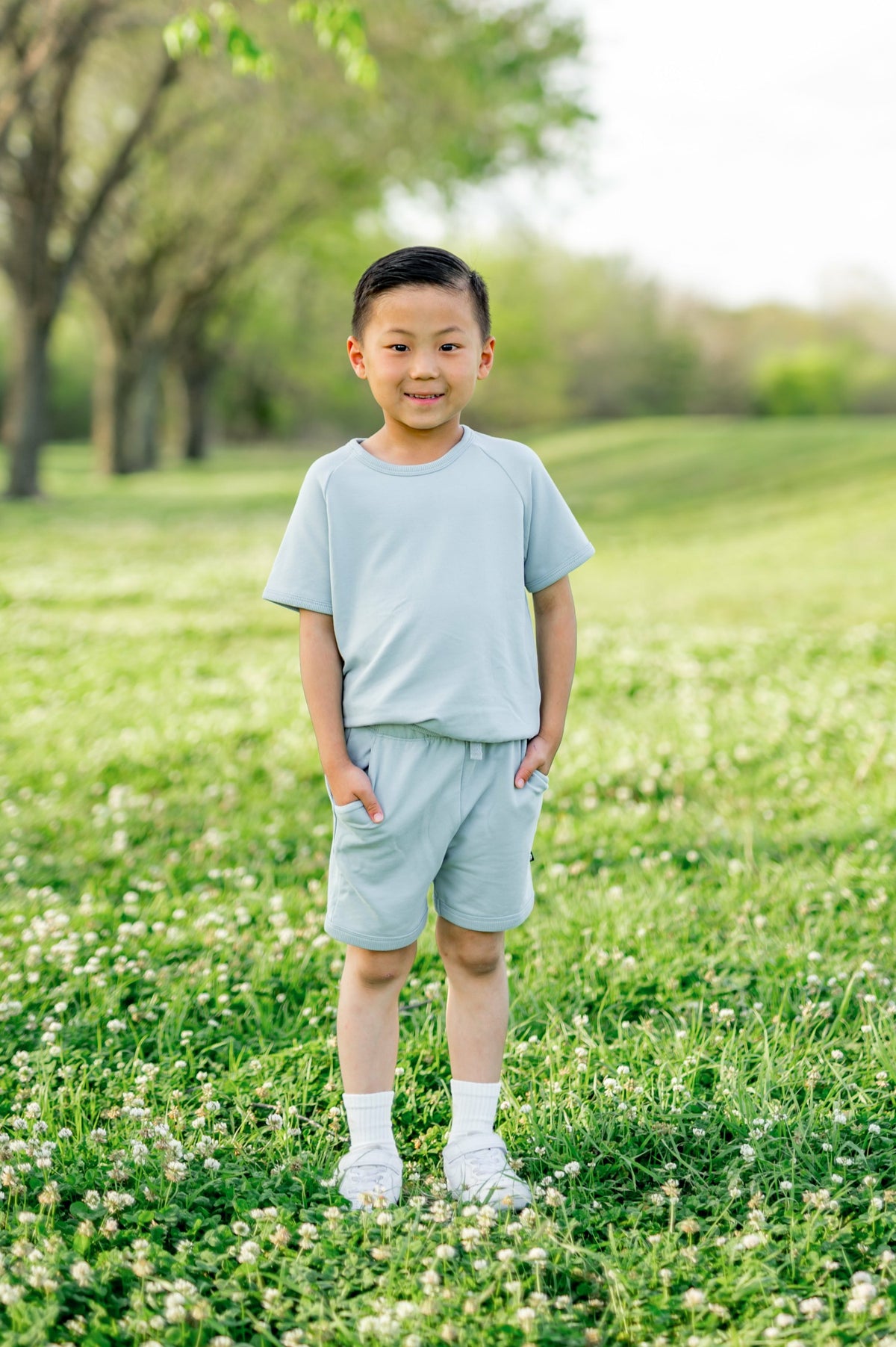 Short Sleeve Jogger Set in Fog | Kyte Baby