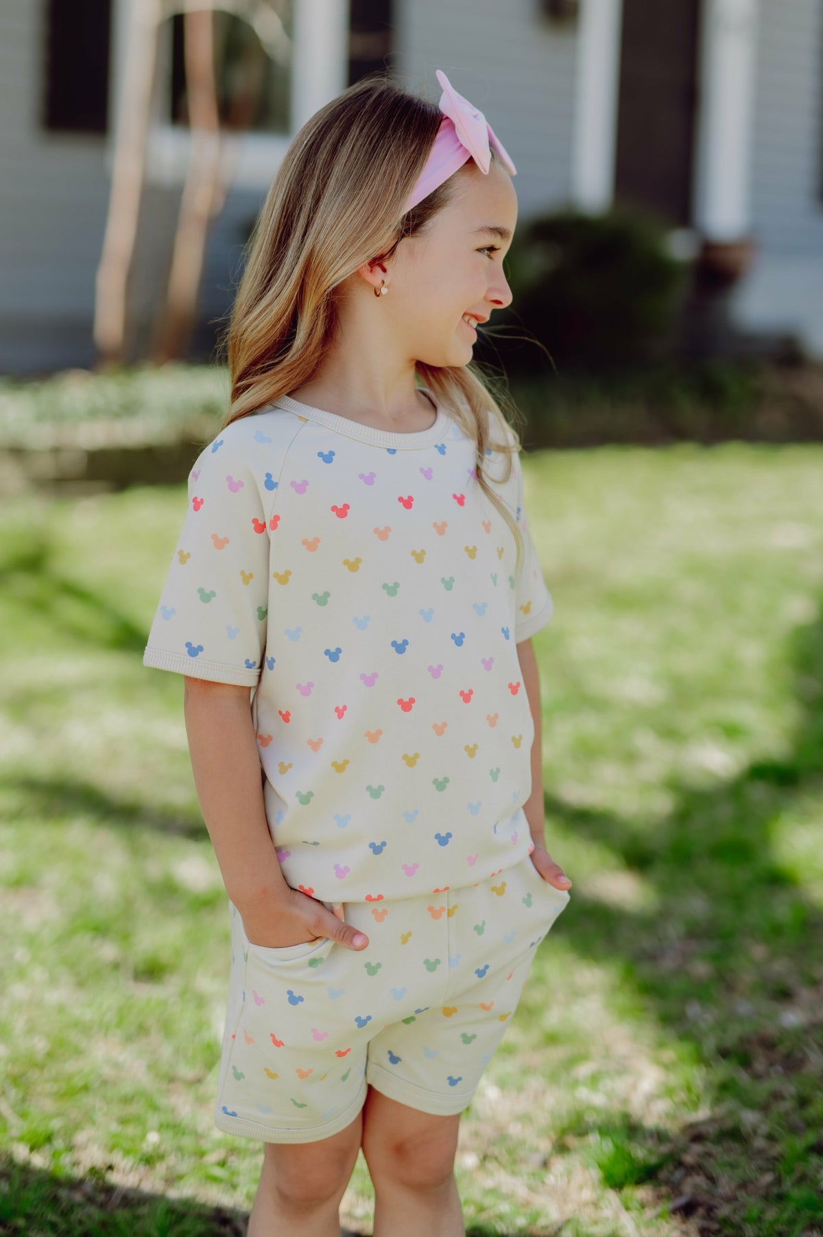 Short Sleeve Jogger Set in Pastel Mickey Mouse | Kyte Baby