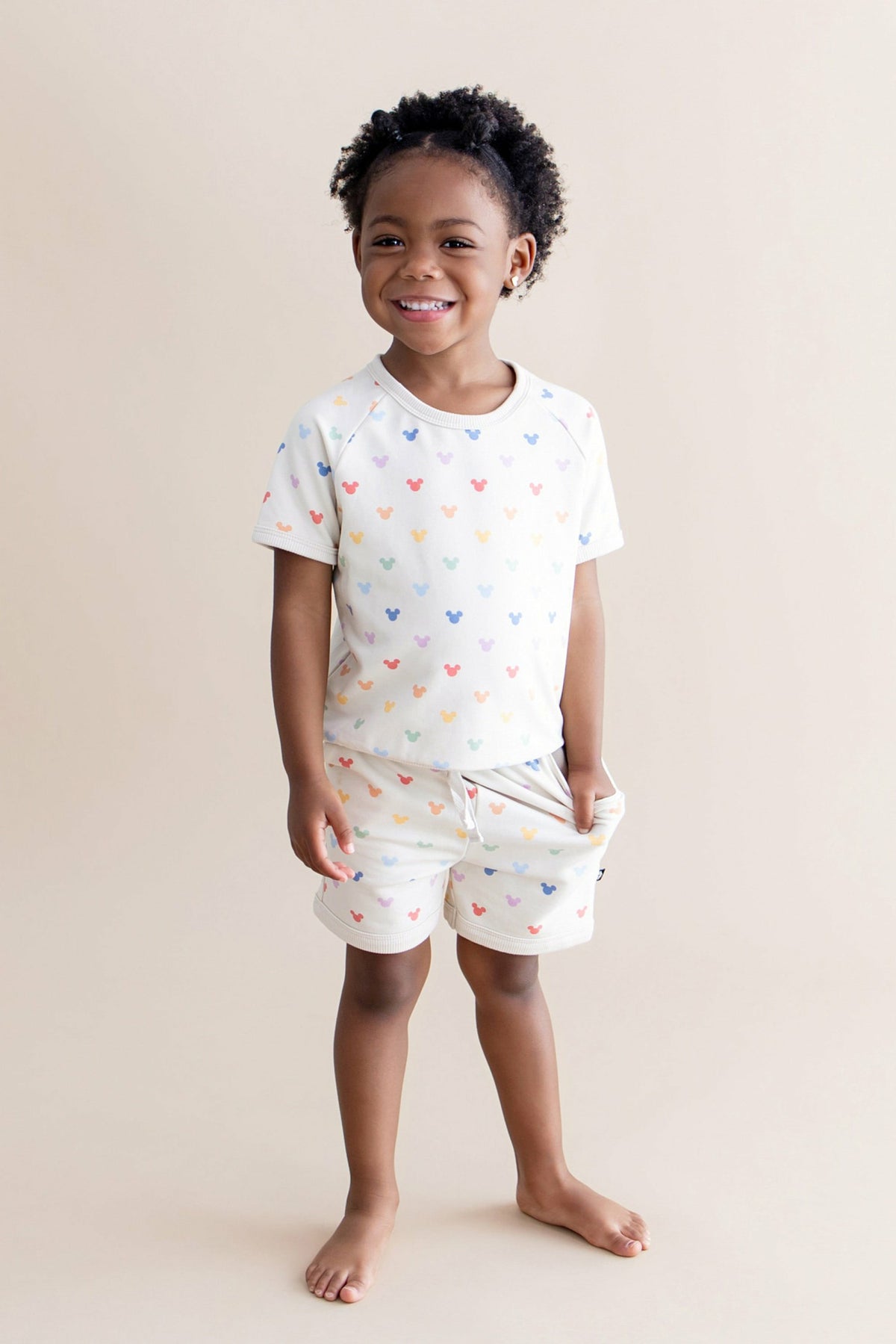Short Sleeve Jogger Set in Pastel Mickey Mouse | Kyte Baby