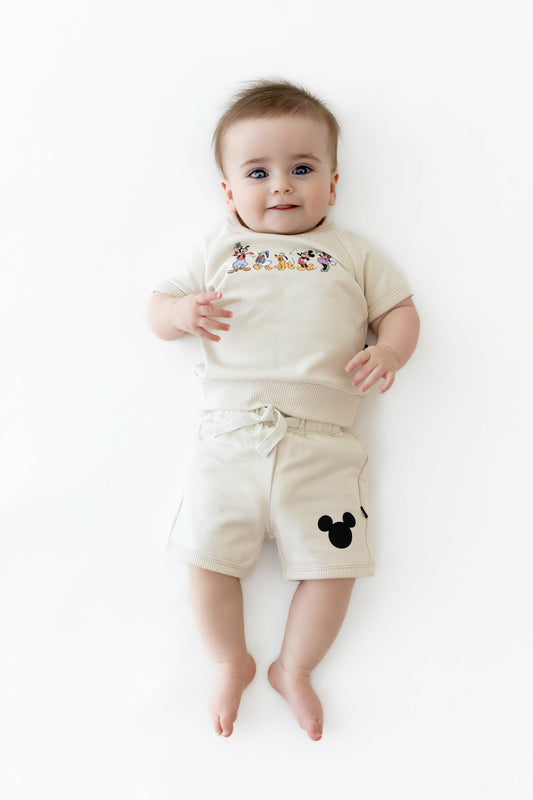 Short Sleeve Jogger Set in Mickey and Friends on Ecru | Kyte Baby