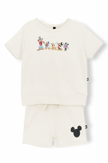 Short Sleeve Jogger Set in Mickey and Friends on Ecru | Kyte Baby