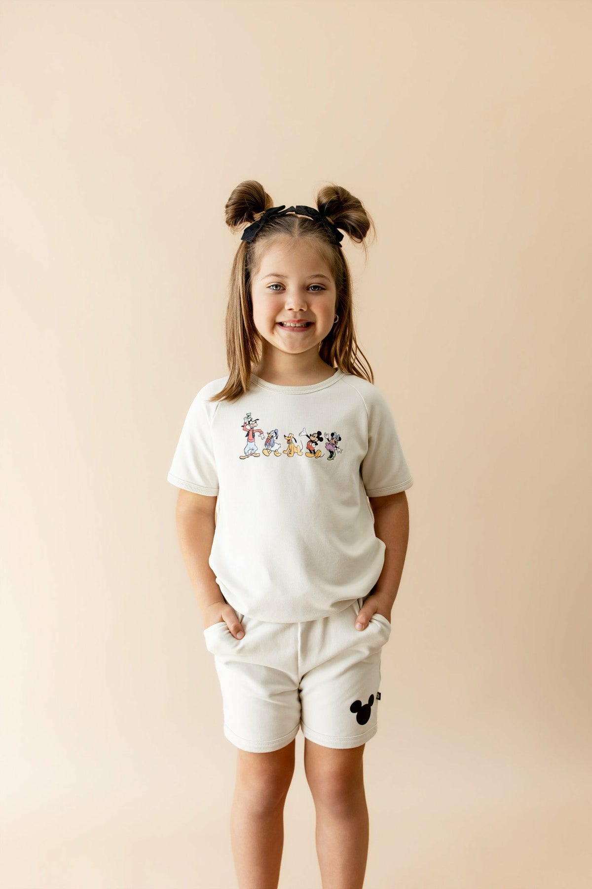 Short Sleeve Jogger Set in Mickey and Friends on Ecru | Kyte Baby