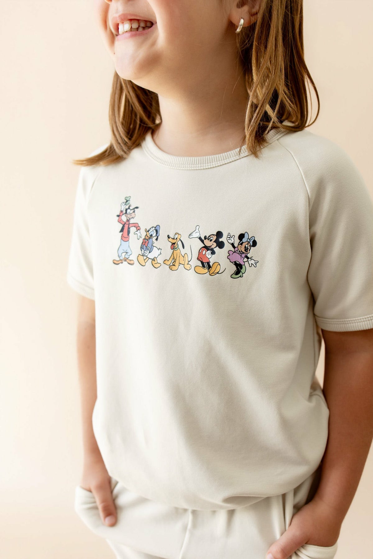 Short Sleeve Jogger Set in Mickey and Friends on Ecru | Kyte Baby
