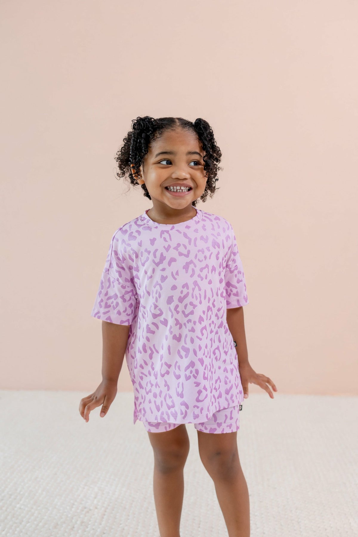 Toddler Biker Short Set in Thistle Leopard | Kyte Baby