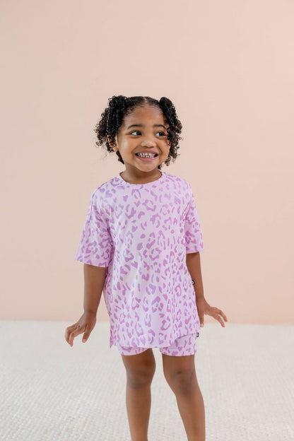 Toddler Biker Short Set in Thistle Leopard | Kyte Baby