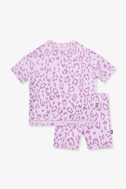 Toddler Biker Short Set in Thistle Leopard | Kyte Baby
