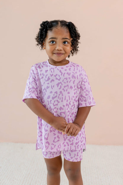 Toddler Biker Short Set in Thistle Leopard | Kyte Baby
