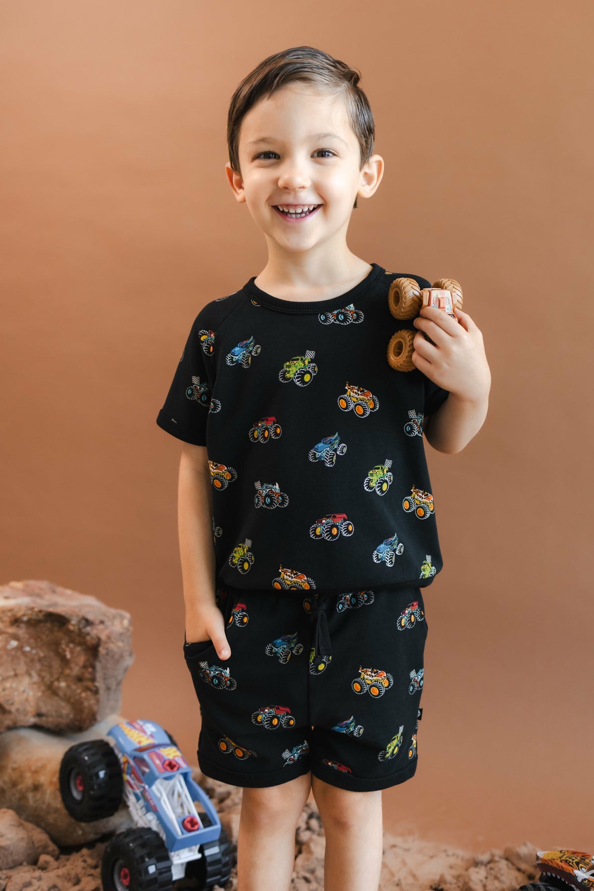 Short Sleeve Jogger Set in Monster Truck | Kyte Baby