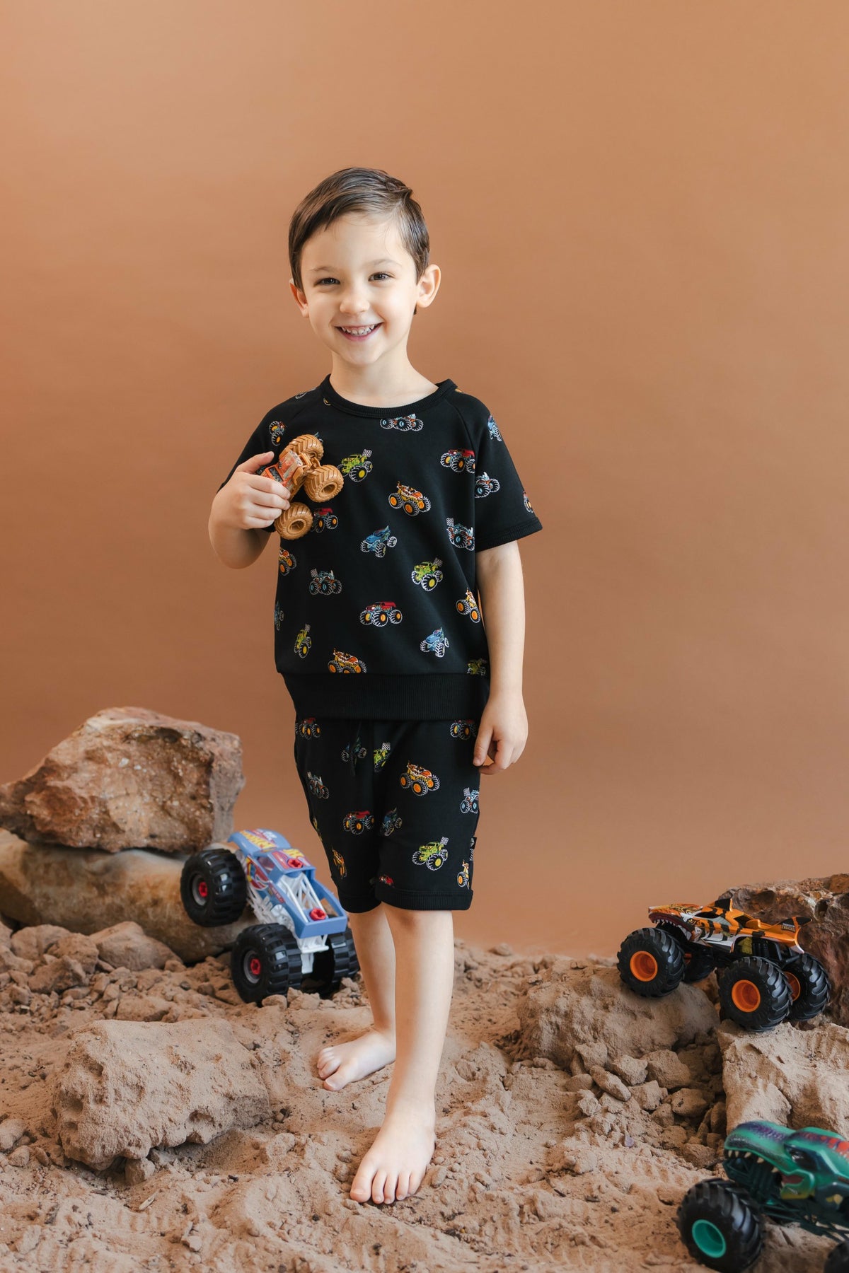 Short Sleeve Jogger Set in Monster Truck | Kyte Baby