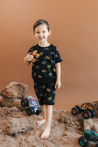 Short Sleeve Jogger Set in Monster Truck | Kyte Baby