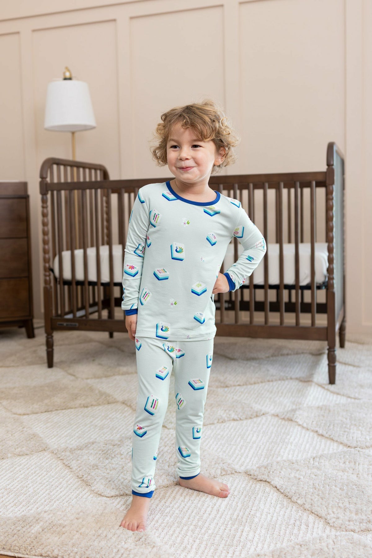 Long Sleeve Pajamas in Dew Mahjong | Kyte Baby